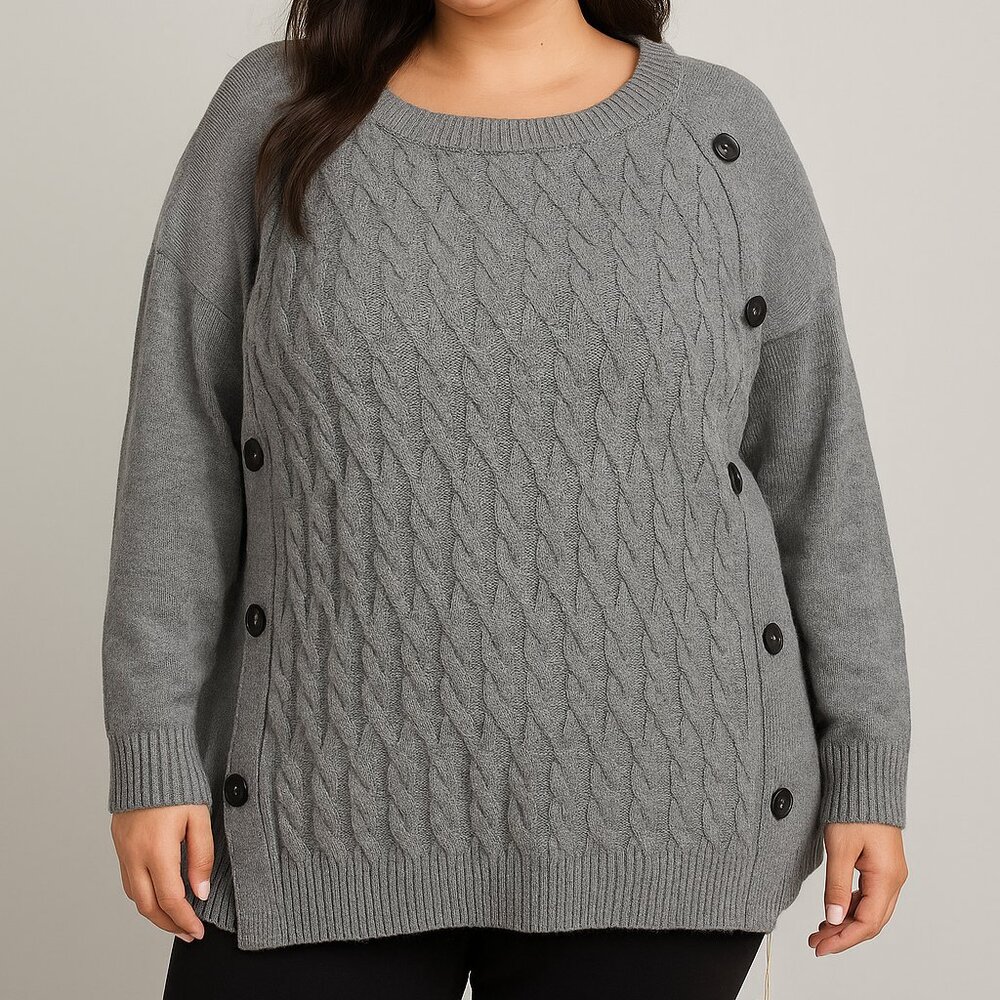 BloomChic Gray Button-Detail Knit‎ Sweater